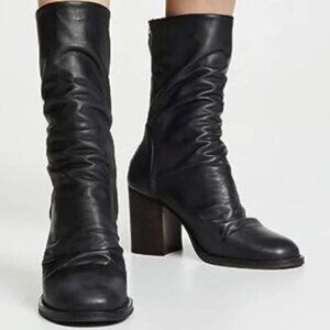 Free People Elle Black Leather Block Boots - Soft Leather - zip up back - 39/8